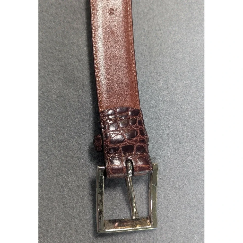 Vintage Polo Ralph Lauren Mens Croc Embossed Brown Leather Belt Sz 44